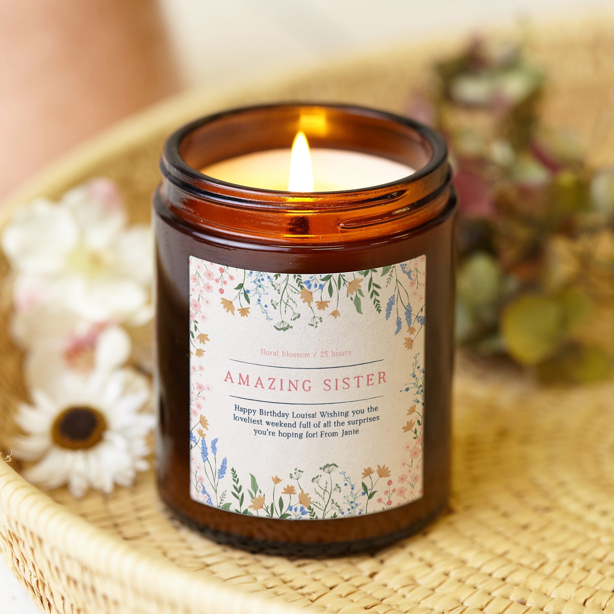Sister Gift Birthday Floral Candle - Kindred Fires