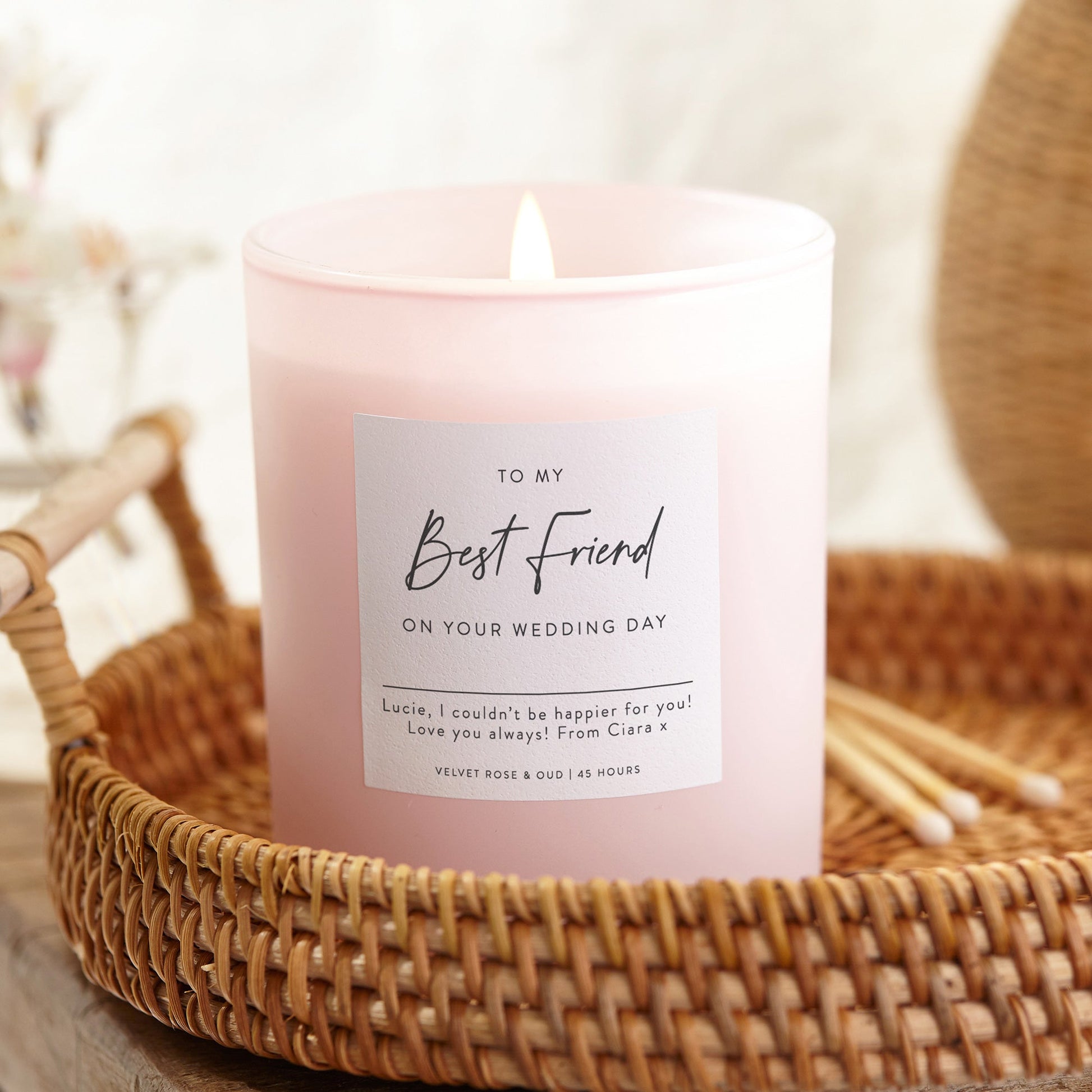 Wedding Gift for Best Friend Scented Pink Candle - Kindred Fires