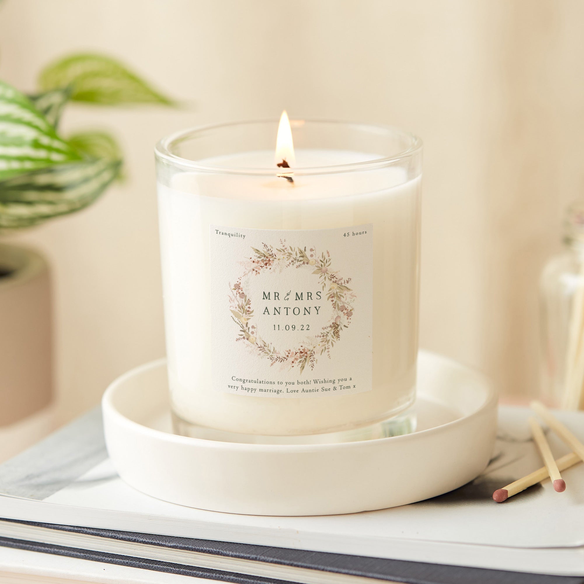 Wedding Gift for Couple Personalised Luxury Candle Dried Flower - Kindred Fires