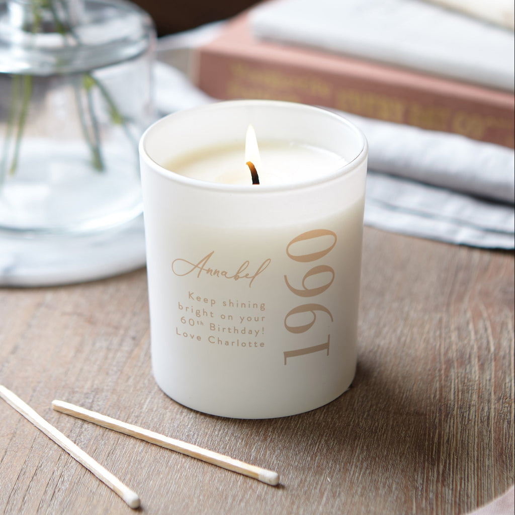 Any Year Birthday Gift for Her White Glow Through Candle