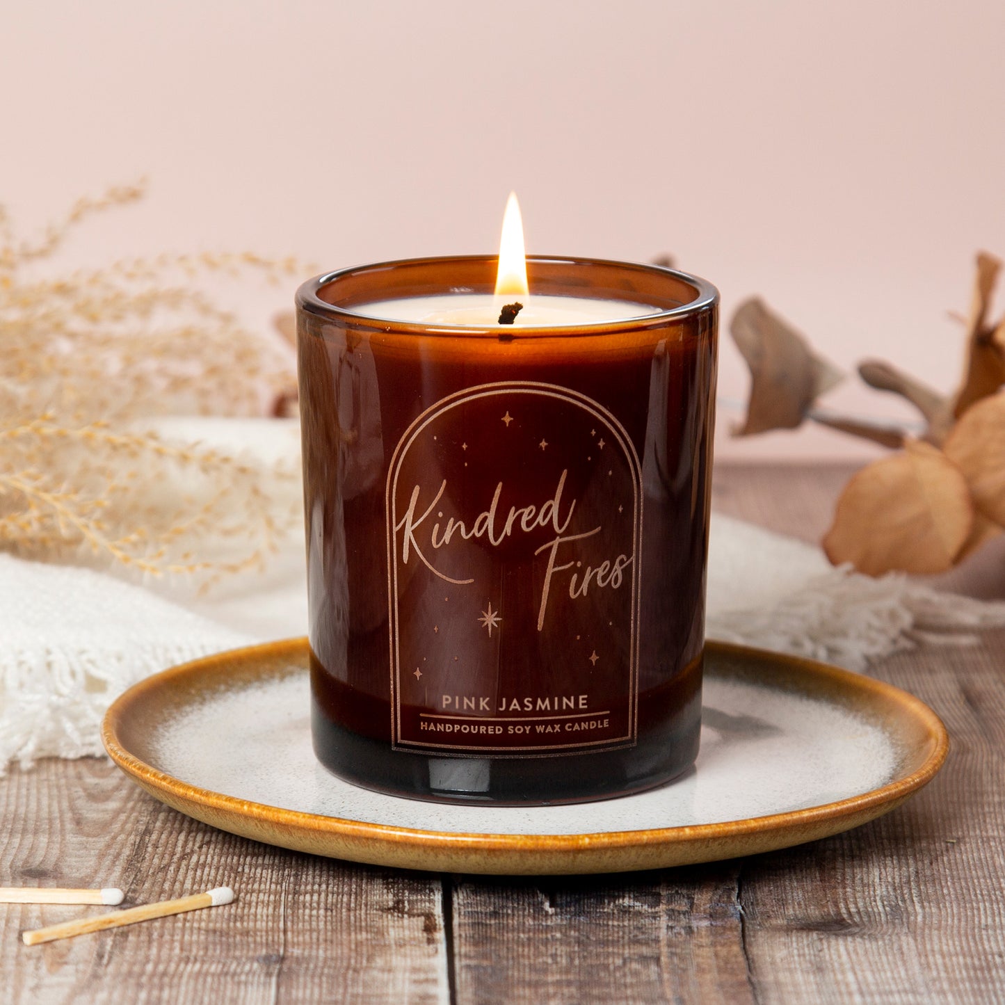 Pink Jasmine Scented Candle Large Amber 'Glow Through' Candle
