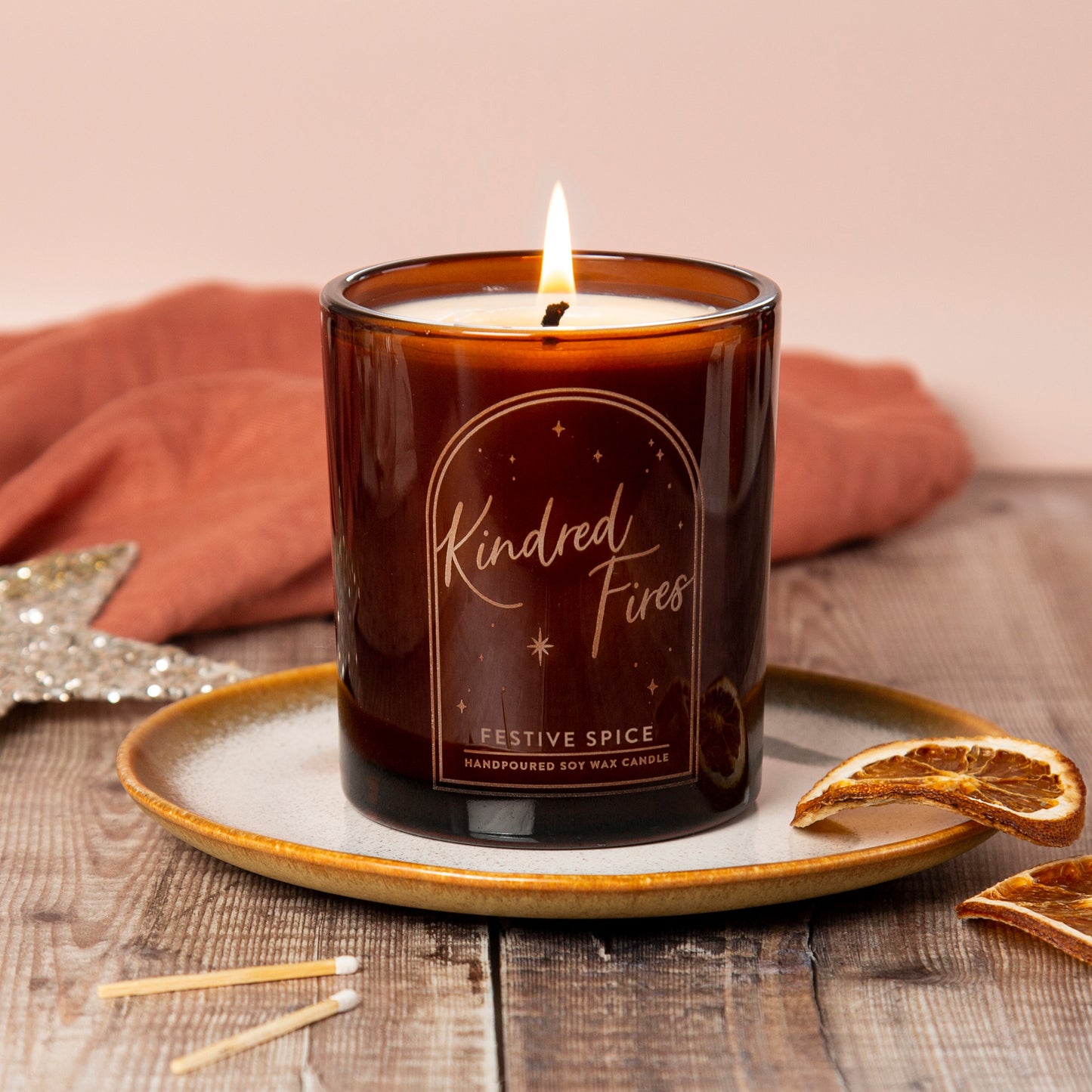 Festive Spice Scented Candle Large Amber 'Glow Through' Candle