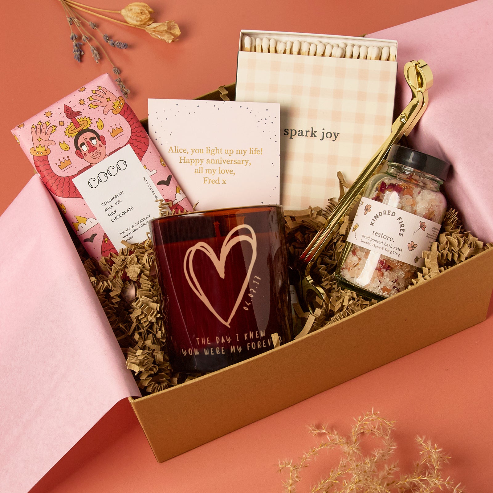 Birthday Anniversary Thank You Gift Personalised Engraved Candle Hamper in Luxury Box