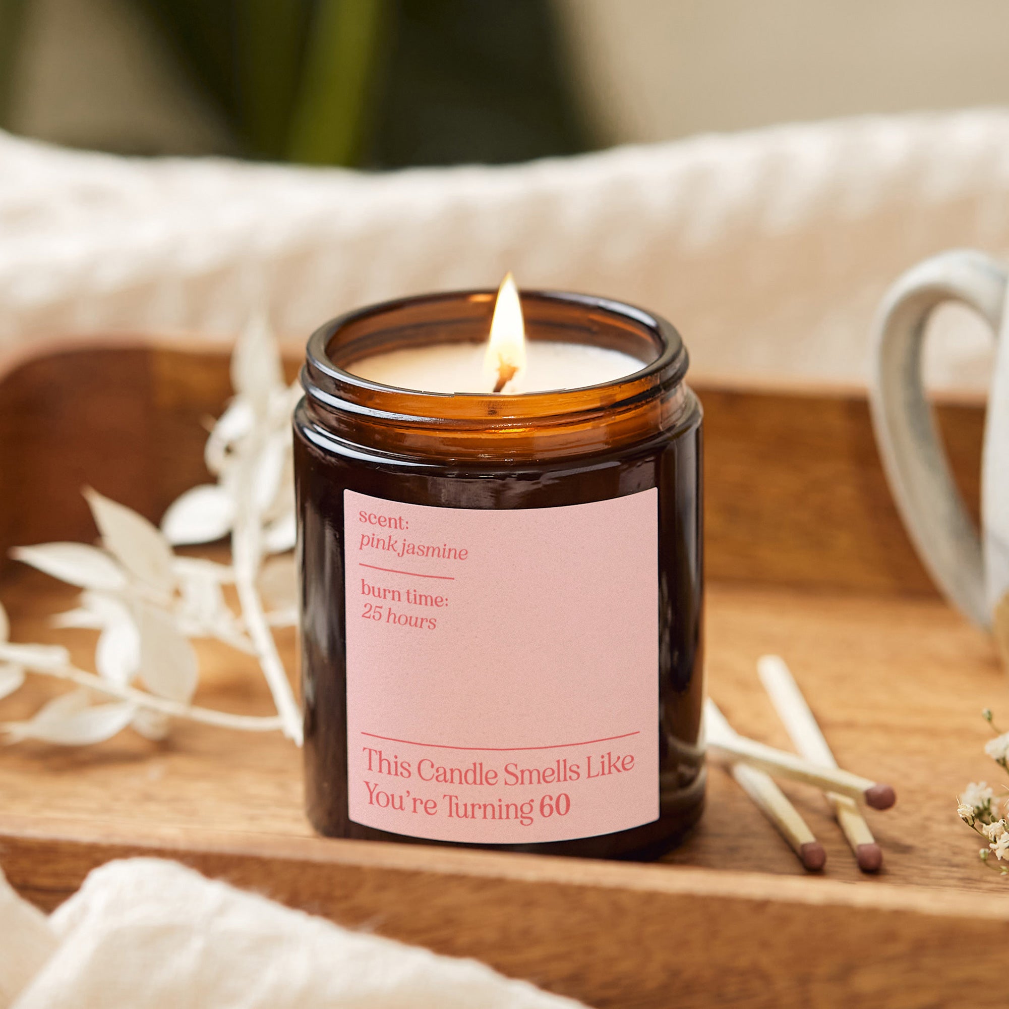 Birthday Gift Candle for Any Age - Personalised Soy Wax Pink Candle in Luxury Box