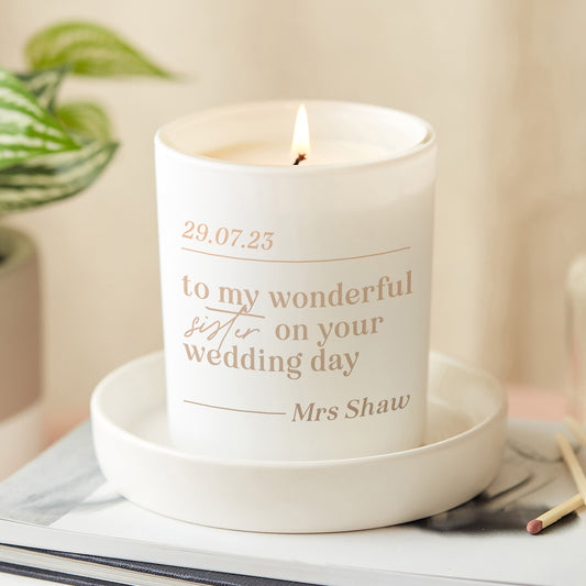 Sister Wedding Keepsake Gift Luxury Personalised Candle