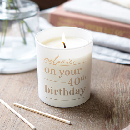 Personalised 40th Birthday Gift for Her Glow Through Candle