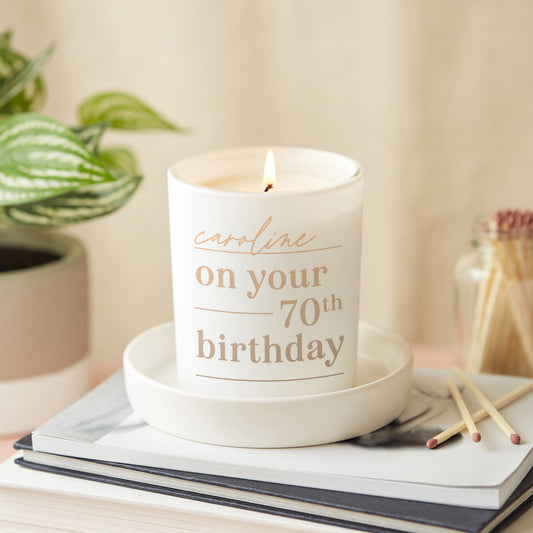 Personalised 70th Birthday Gift for Her Glow Through Candle