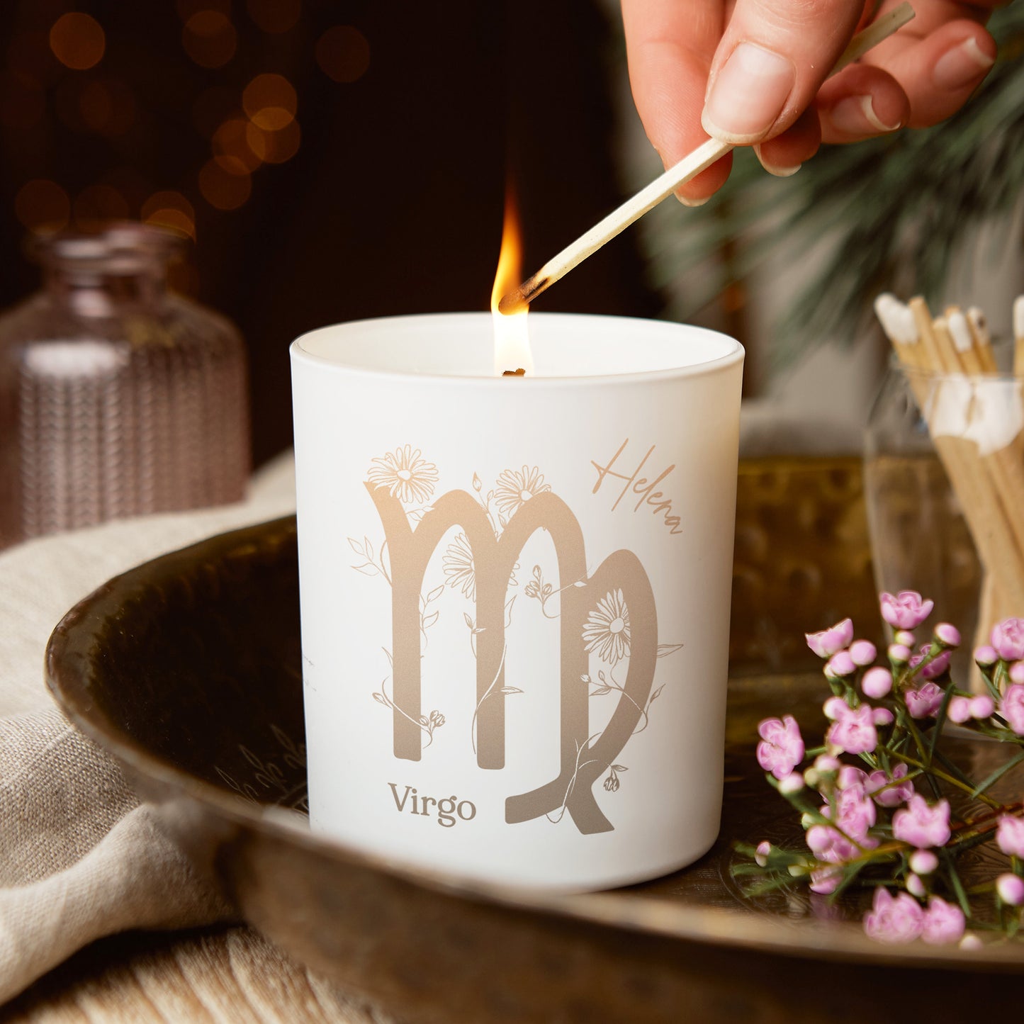 Virgo Zodiac Birth Flower Personalised Candle Gift
