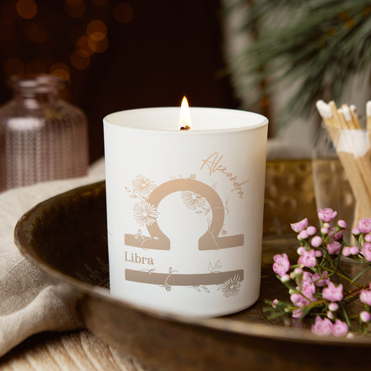 Libra Zodiac Birth Flower Personalised Candle Gift
