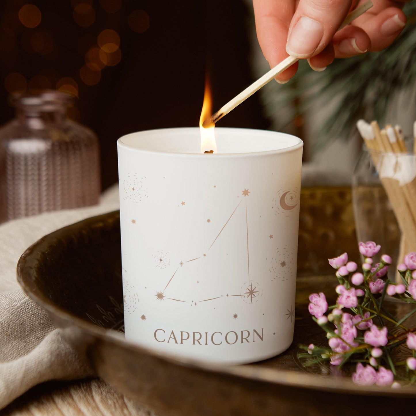 Capricorn Star Sign Candle Gift Zodiac Constellation Glow Through Candle