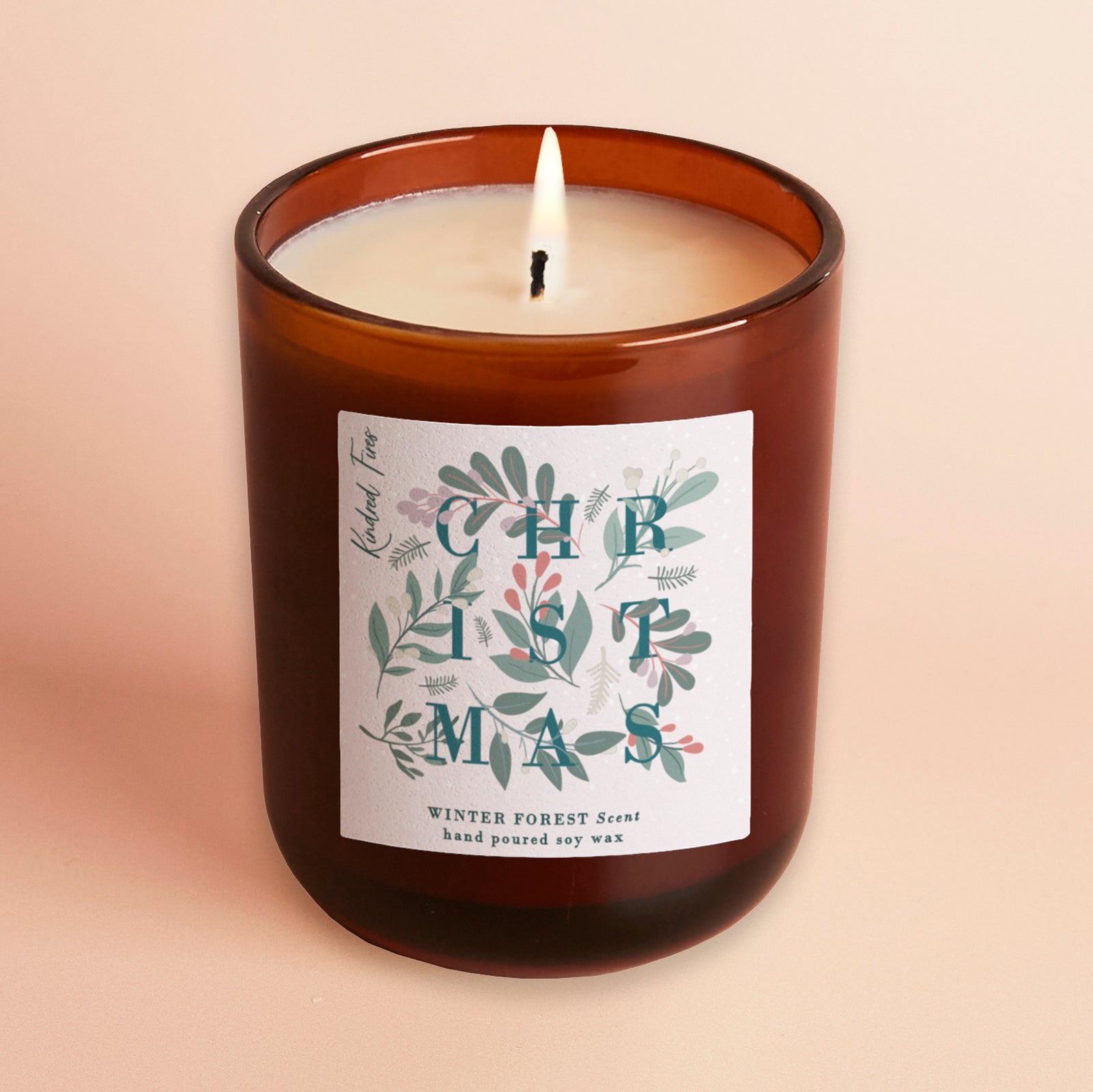 Christmas Gift for Her Botanical Amber Candle in Glass – Festive Scented Luxury Gift Box