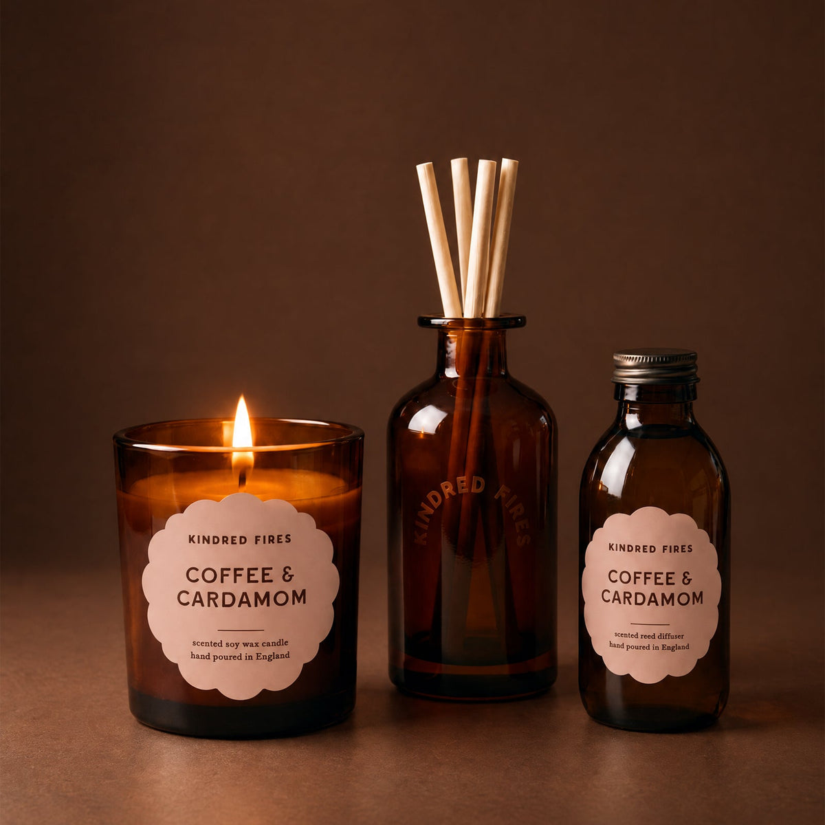 Large Refillable Soy Candle & Reed Diffuser Bundle - Coffee & Cardamom