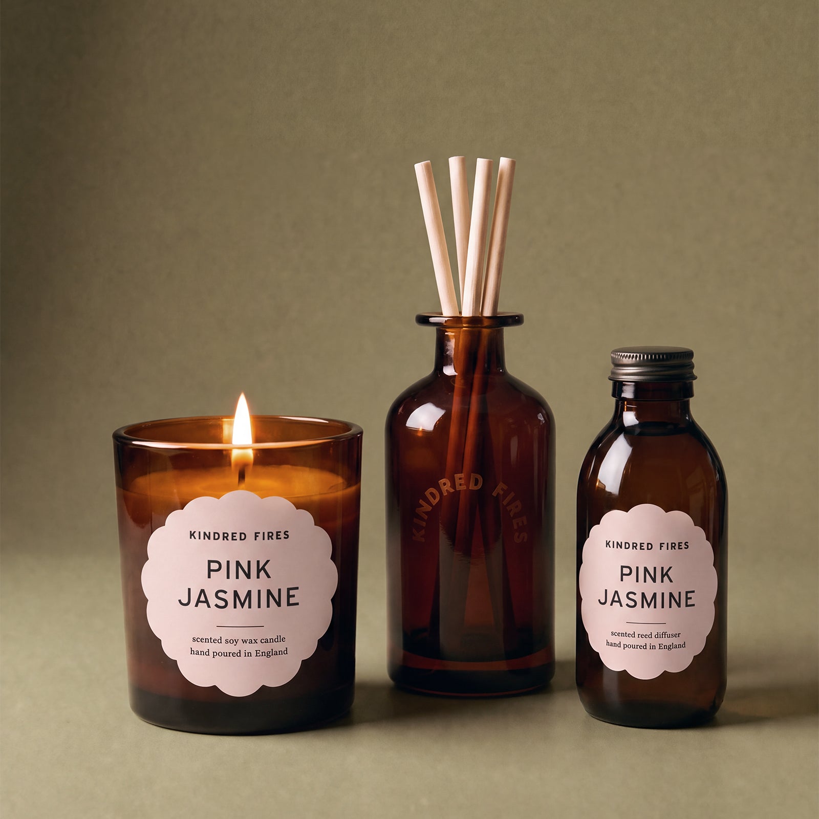 Pink Jasmine Large Refillable Soy Candle & Reed Diffuser Bundle