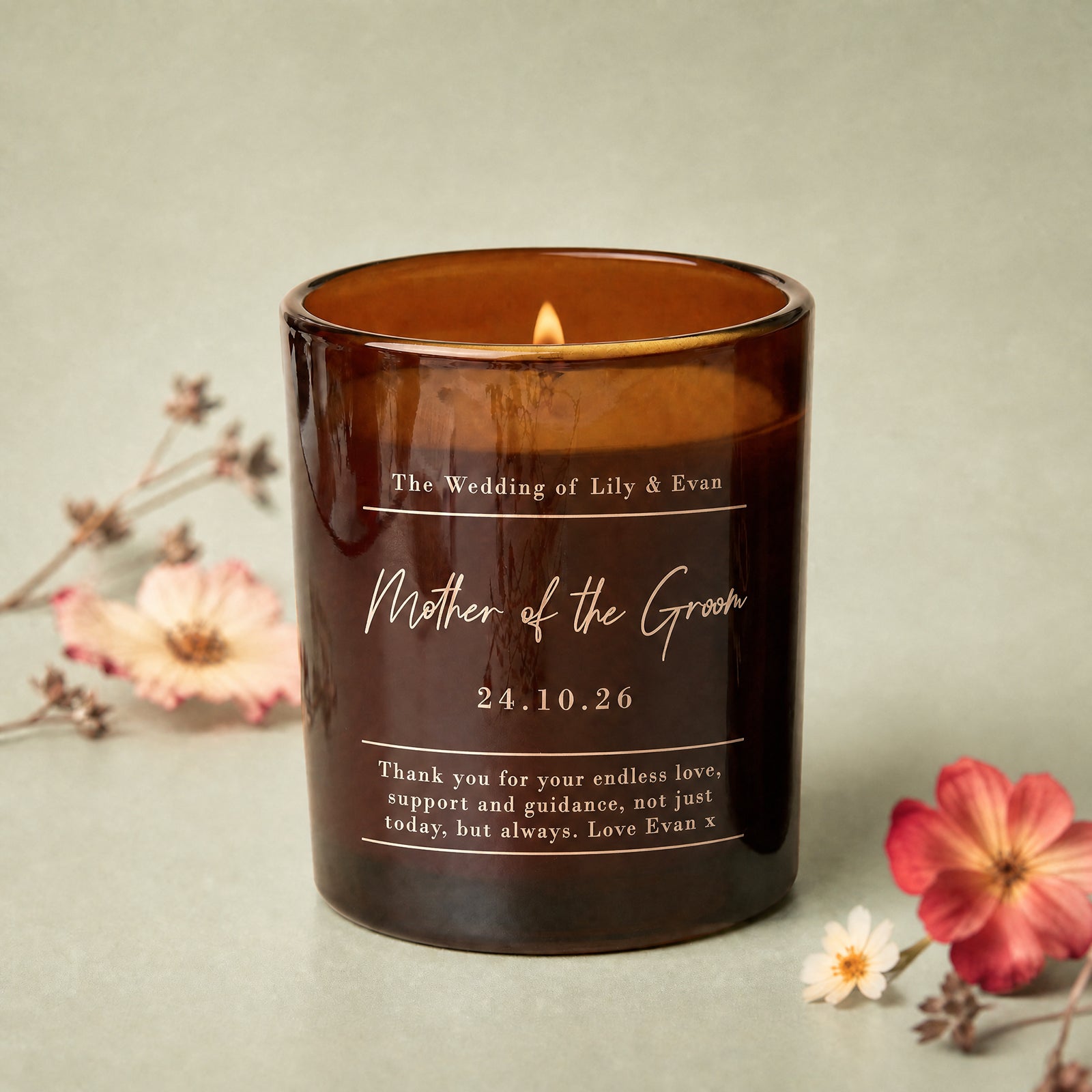 Mother of the Groom Wedding Gift Engraved Candle in Luxury Gift Box, Refillable & Personalised