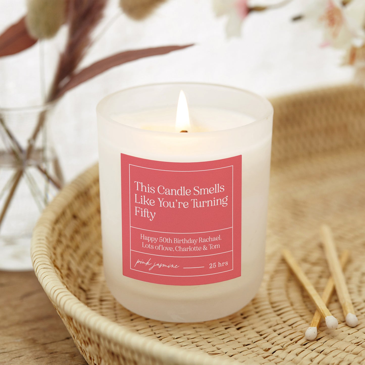 50th Birthday Gift for Her Turning 50 Pink Scented Candle