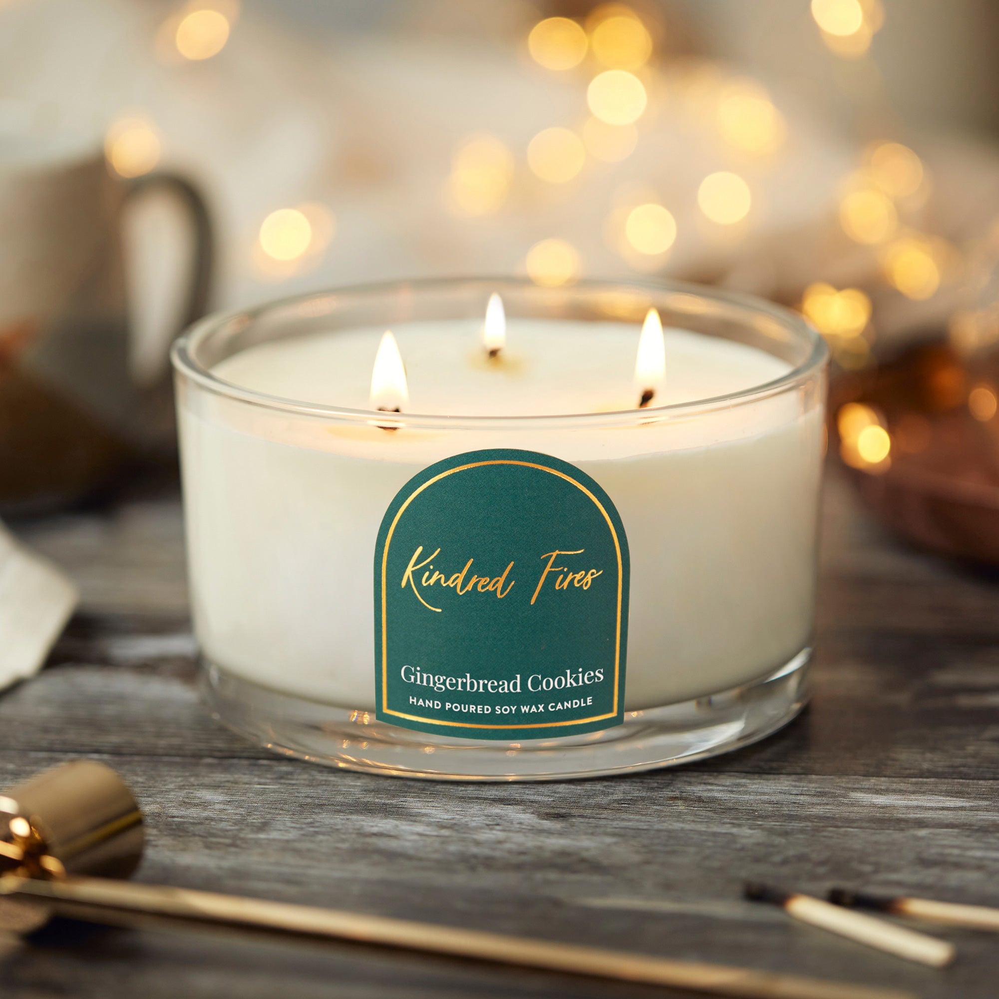 Holiday Gift Gingerbread Cookies Scented Luxury 3 Wick Candle in Elegant Gift Box