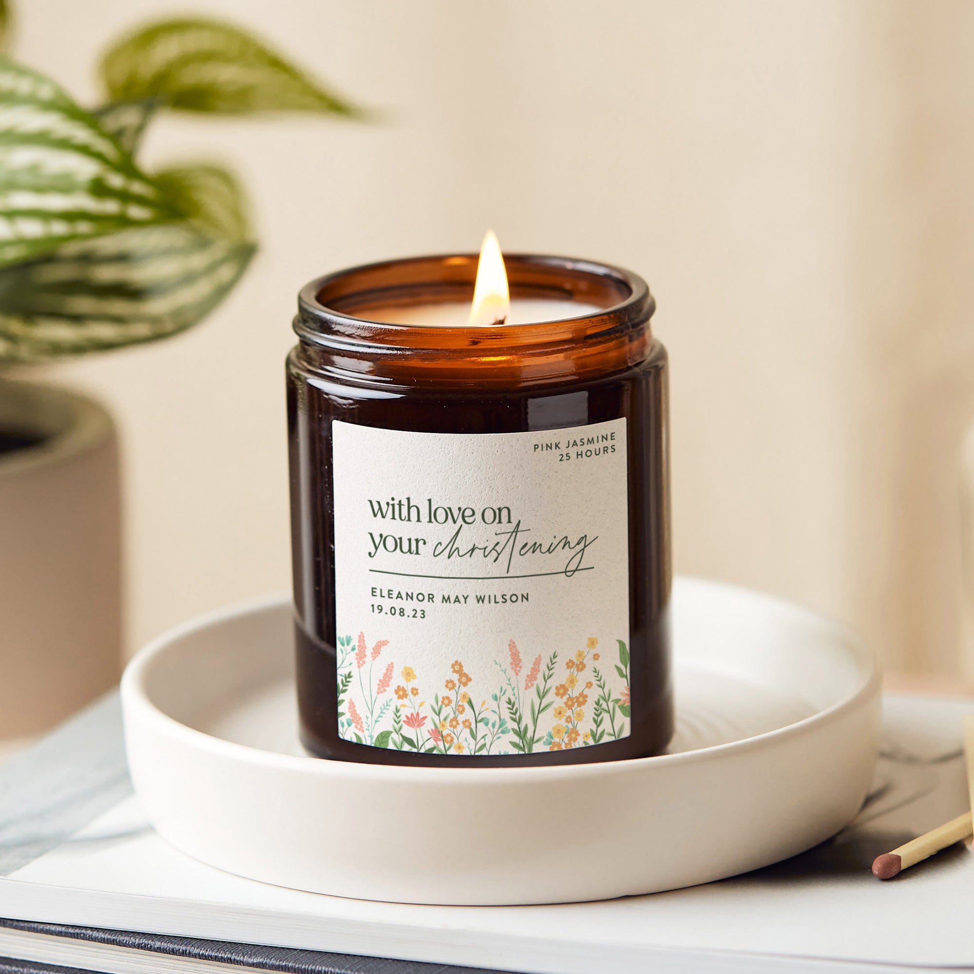 Christening Gift Floral Personalised Scented Candle