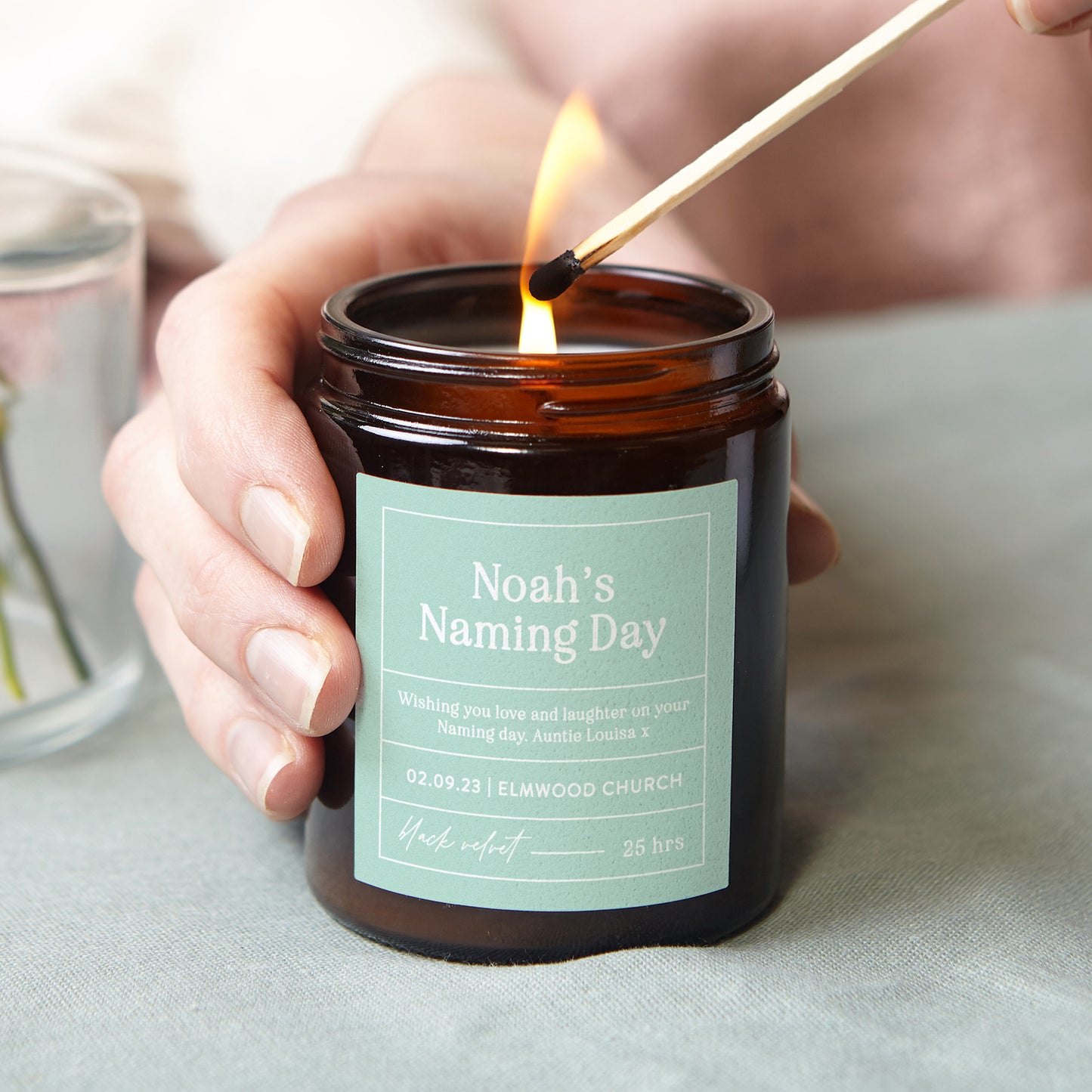 Naming Day Gift with Message Scented Candle