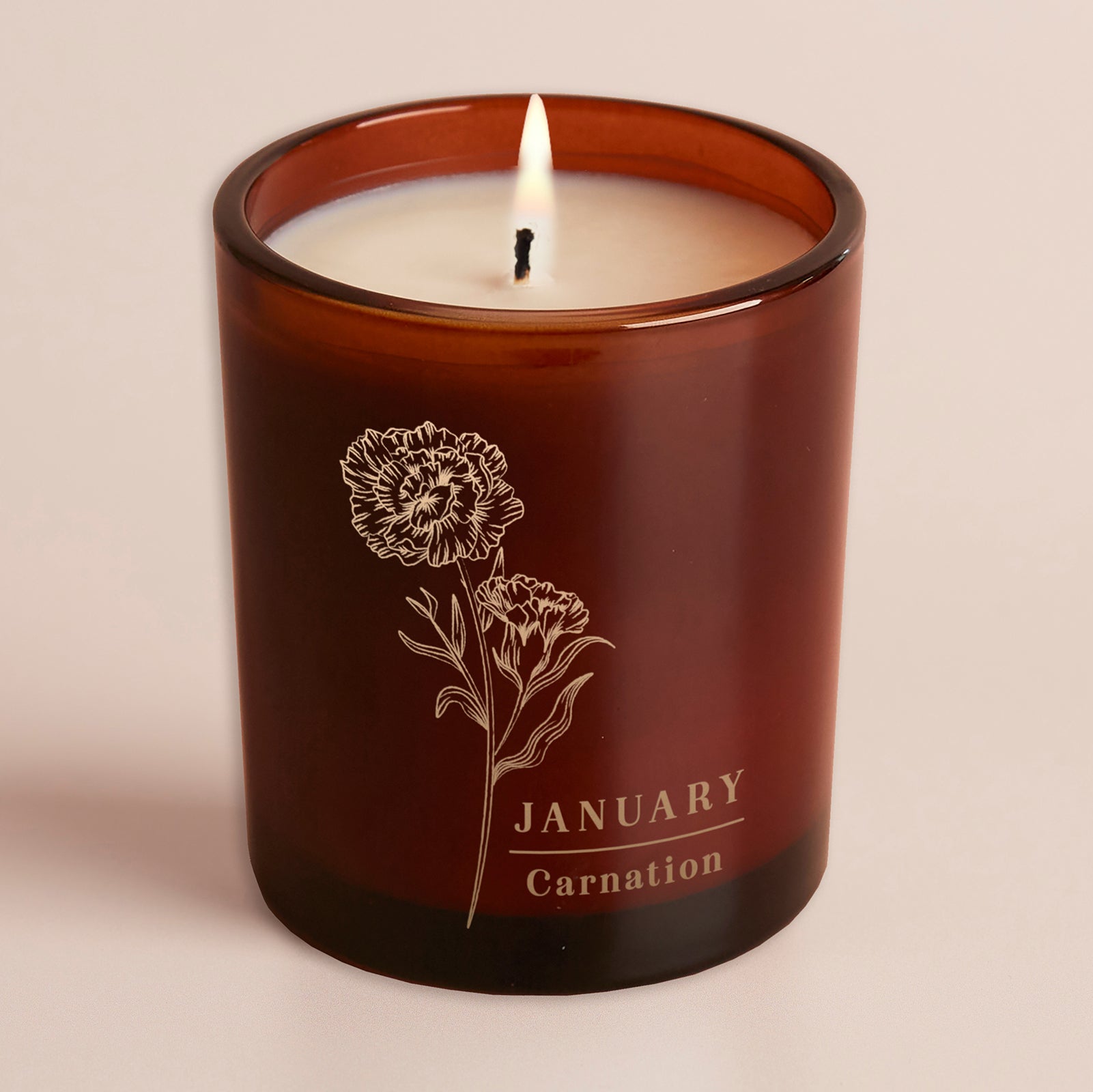 Birth Flower Birthday Gift Amber Glow Through Candle