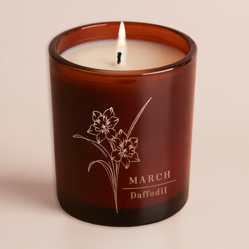 Birth Flower Birthday Gift Amber Glow Through Candle