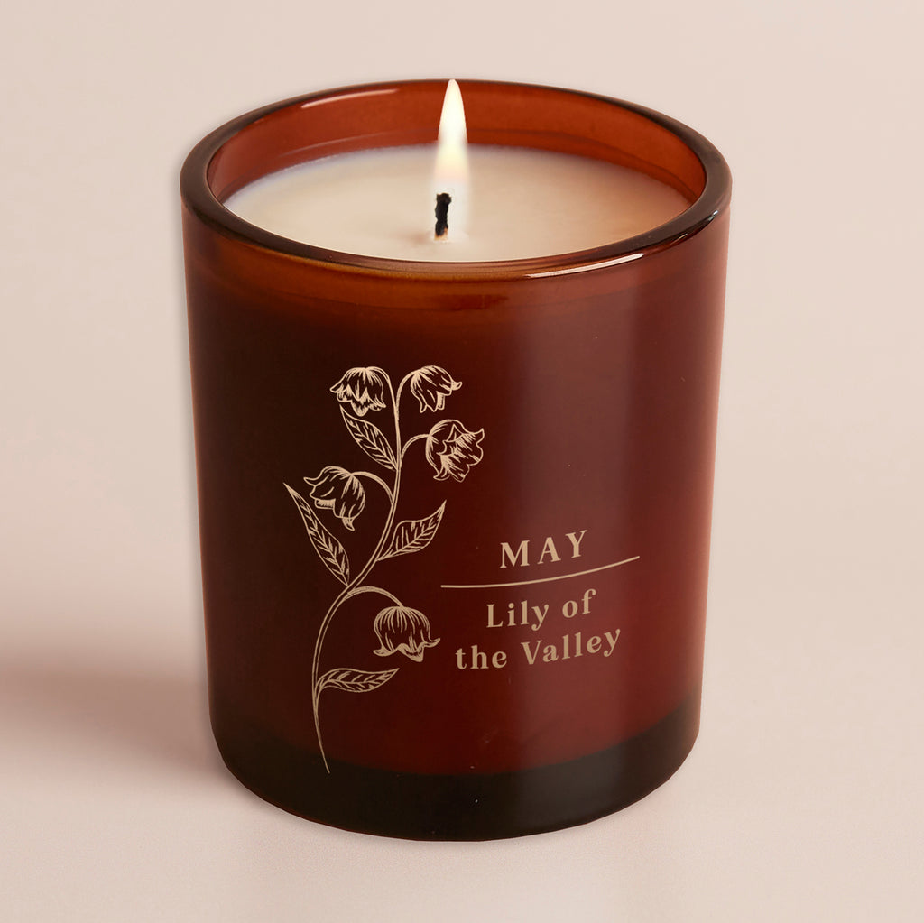 Birth Flower Birthday Gift Amber Glow Through Candle