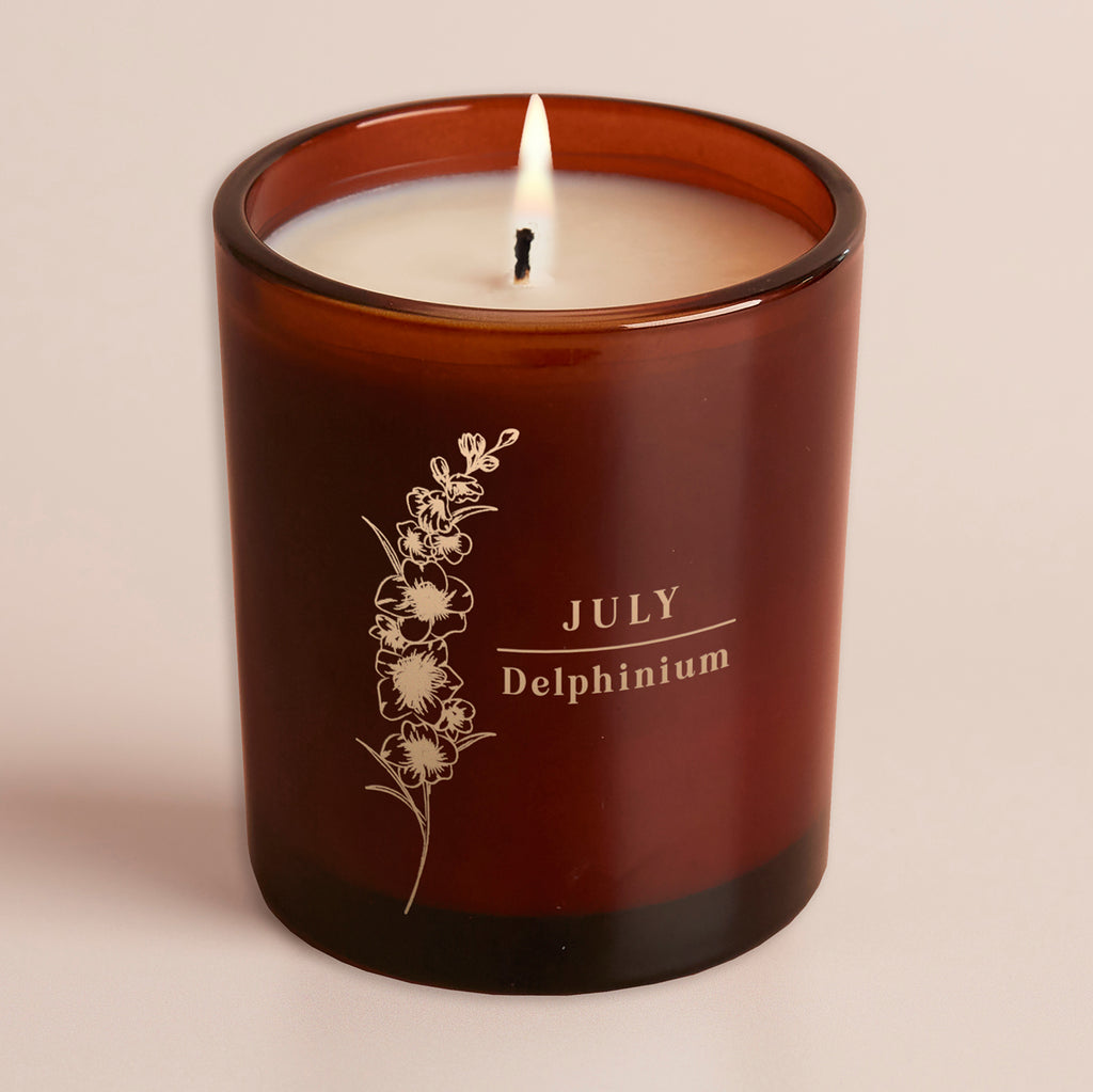 Birth Flower Birthday Gift Amber Glow Through Candle