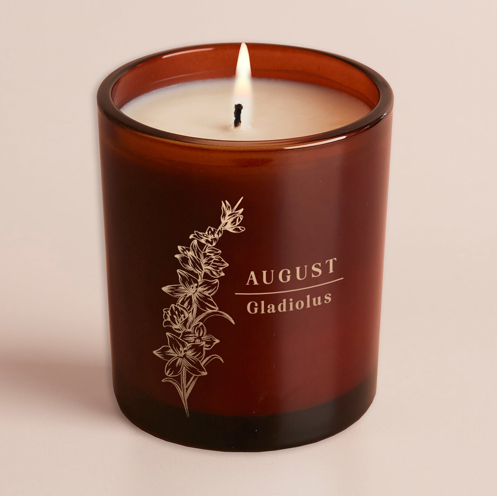 Birth Flower Birthday Gift Amber Glow Through Candle