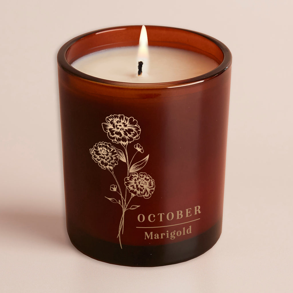 Birth Flower Birthday Gift Amber Glow Through Candle