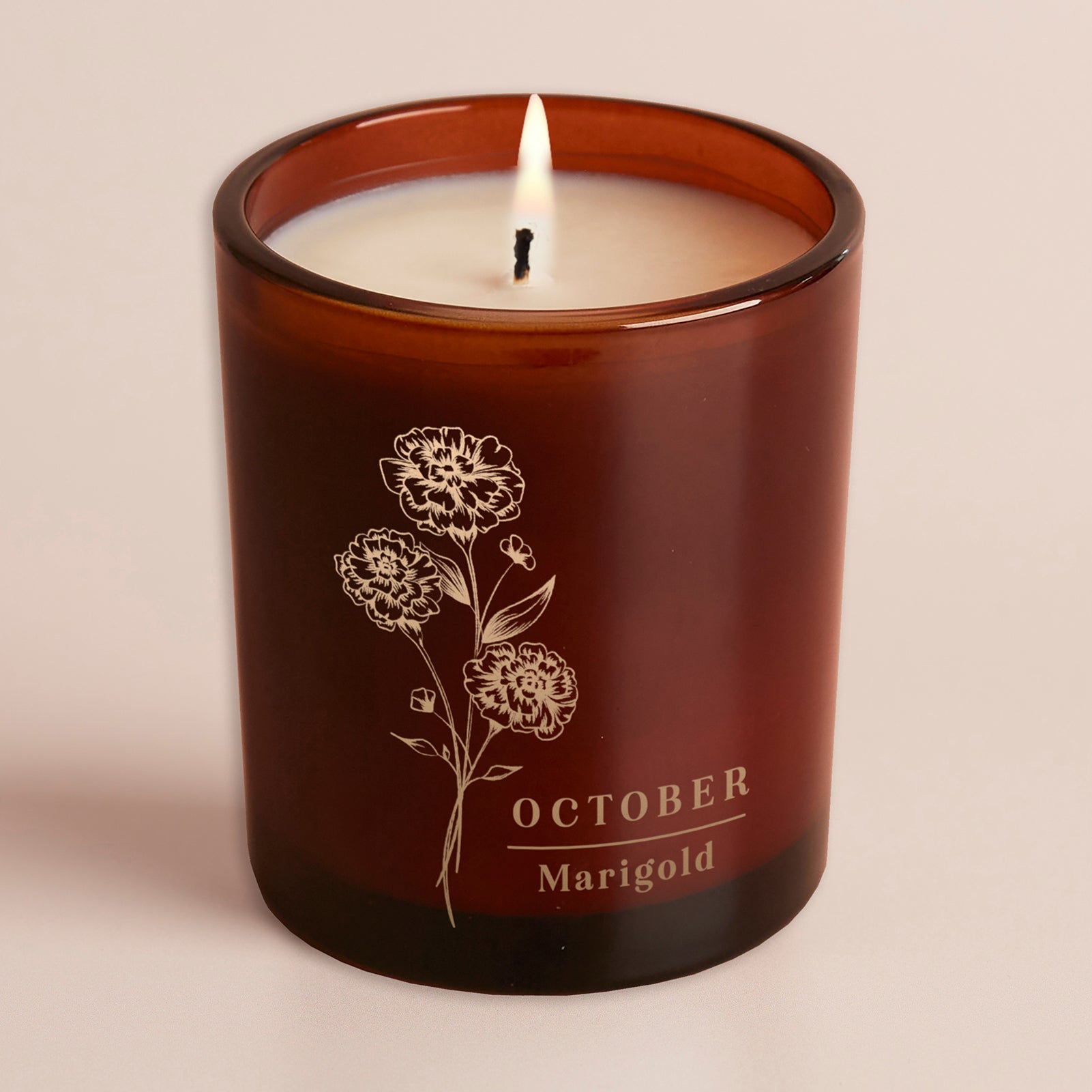 Birth Flower Birthday Gift Amber Glow Through Candle