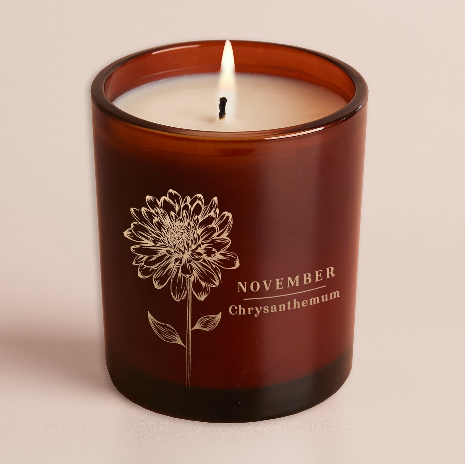 Birth Flower Birthday Gift Amber Glow Through Candle