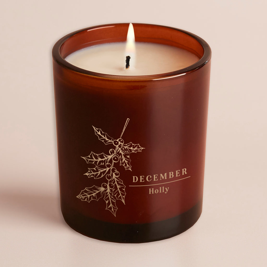 Birth Flower Birthday Gift Amber Glow Through Candle