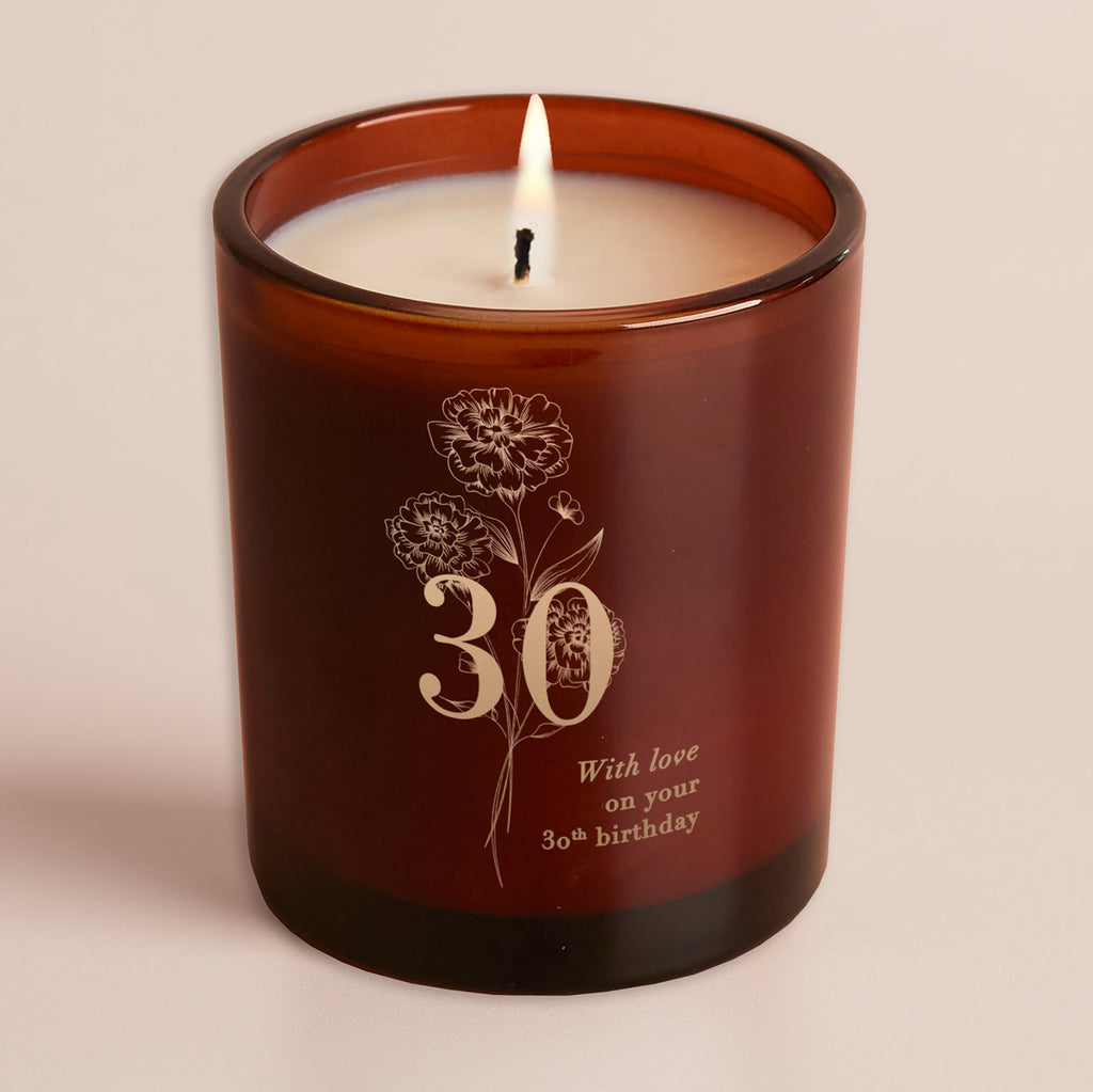 Any Age Milestone Birthday Gift Floral Amber Glow Through Candle