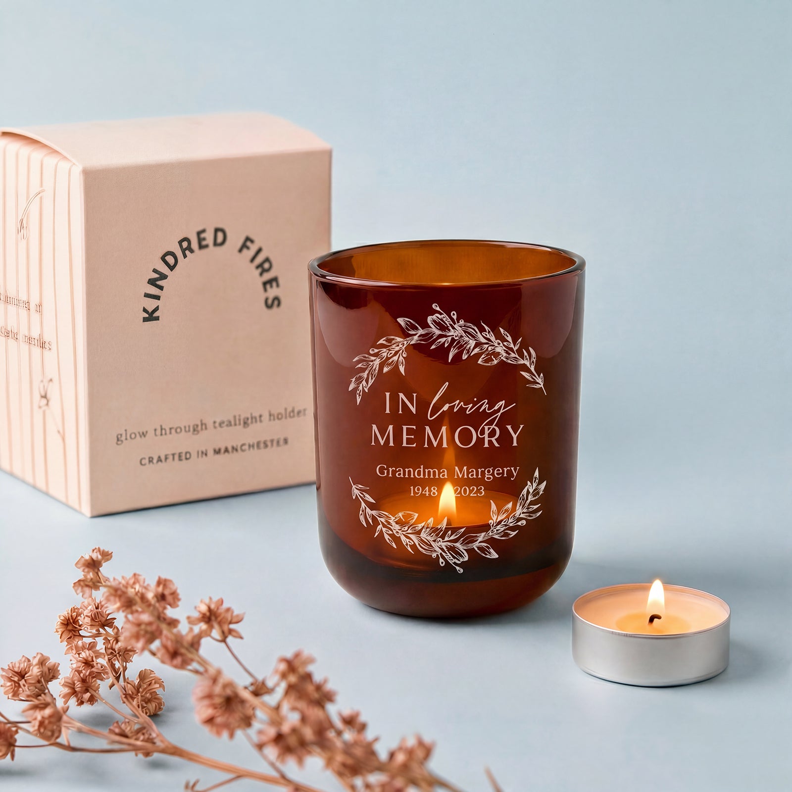 Memorial Gift In Loving Memory Keepsake Tea Light Holder Refillable Luxury Gift Box