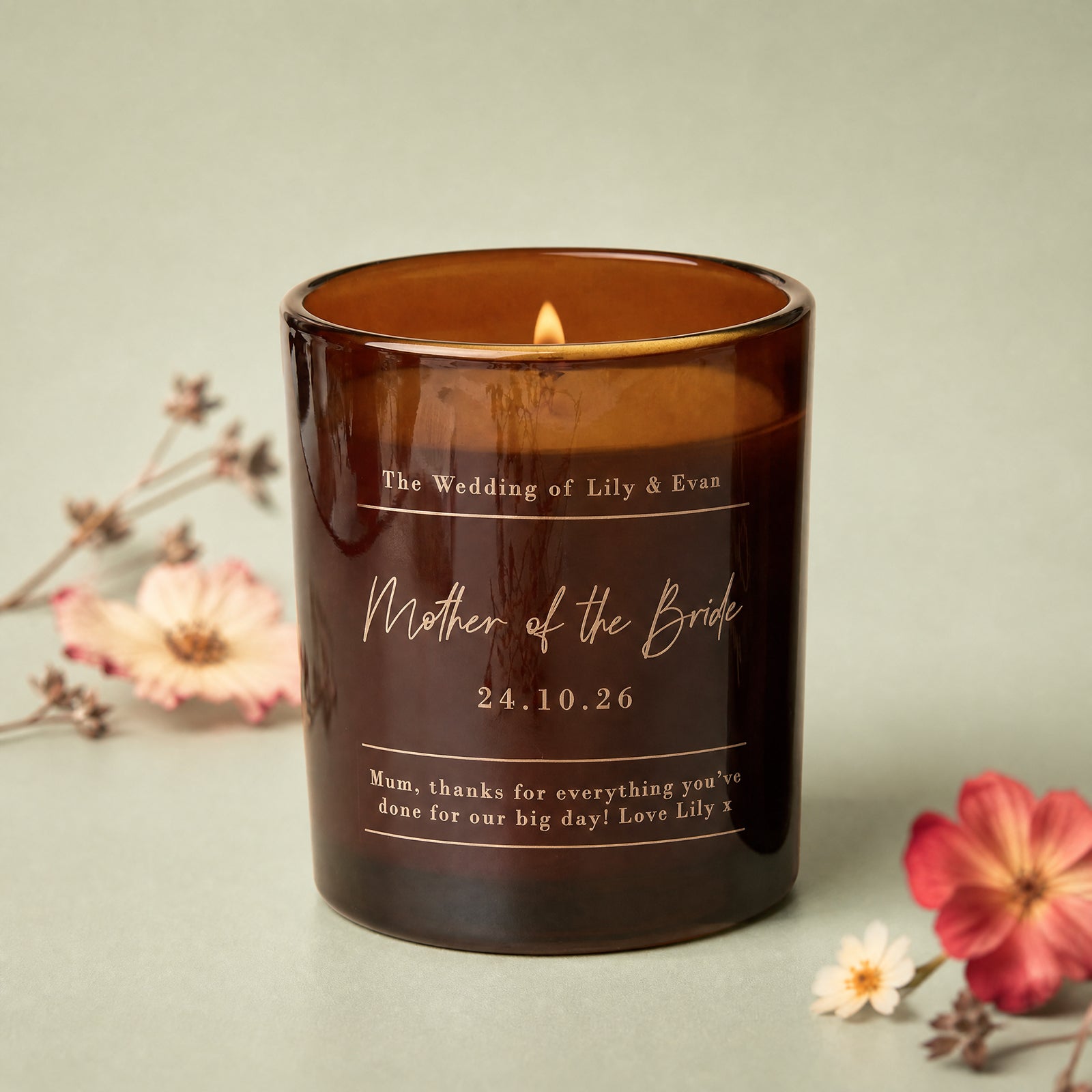 Mother of the Bride Gift Candle – Engraved, Luxury Box, Refillable, Wedding Thank You Gift