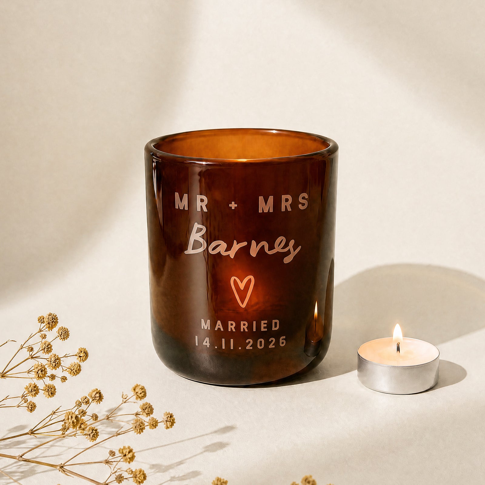 Wedding Gift Heart Couple Tealight Holder – Personalised, Luxury Gift-Ready Box