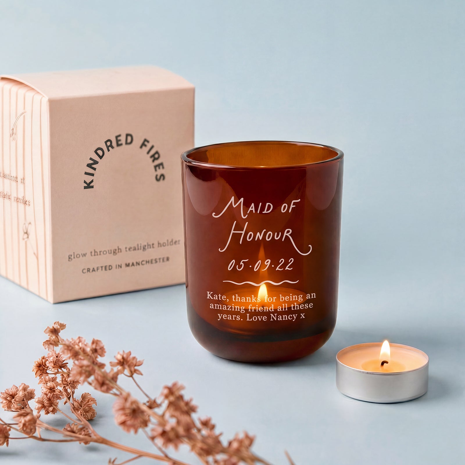 Wedding Maid of Honour Gift Tealight Holder with Candles in Luxury Gift-Ready Packaging