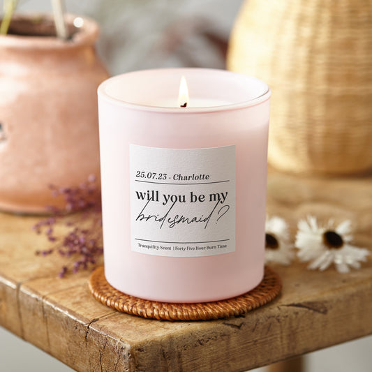 Be My Bridesmaid Gift Personalised Pink Candle