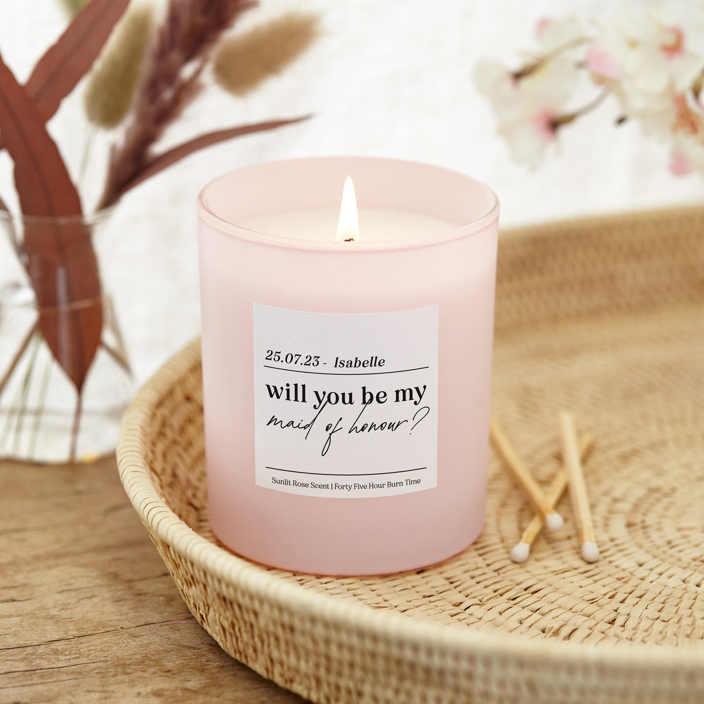 Be My Maid of Honour Gift Personalised Pink Candle