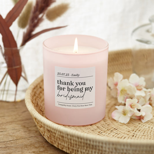 Thank You Bridesmaid Gift Personalised Pink Candle