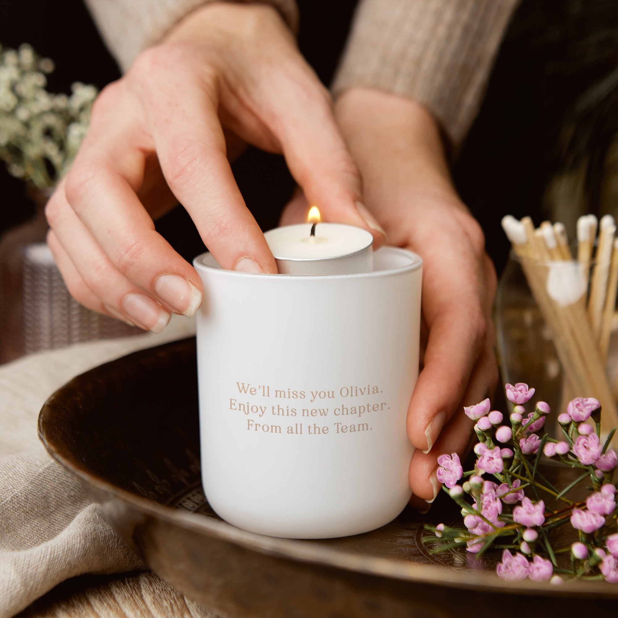 Retirement Gift Keepsake Tea Light Holder with Candles in Luxury Packaging – Personalised