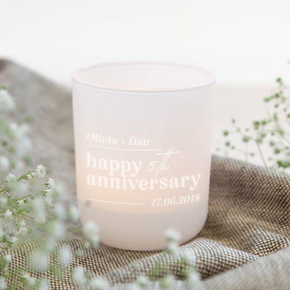 Wedding Anniversary Couple's Keepsake Gift Personalised Tea Light Holder with Candles