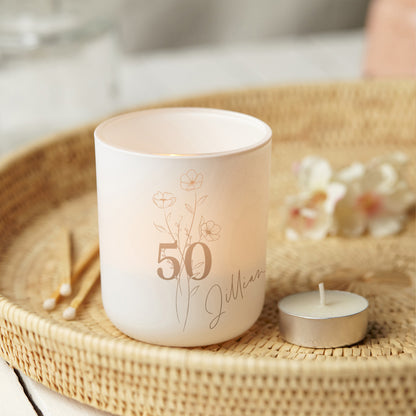 50th Birthday Gift for Her Luxury Tea Light Holder with Candles