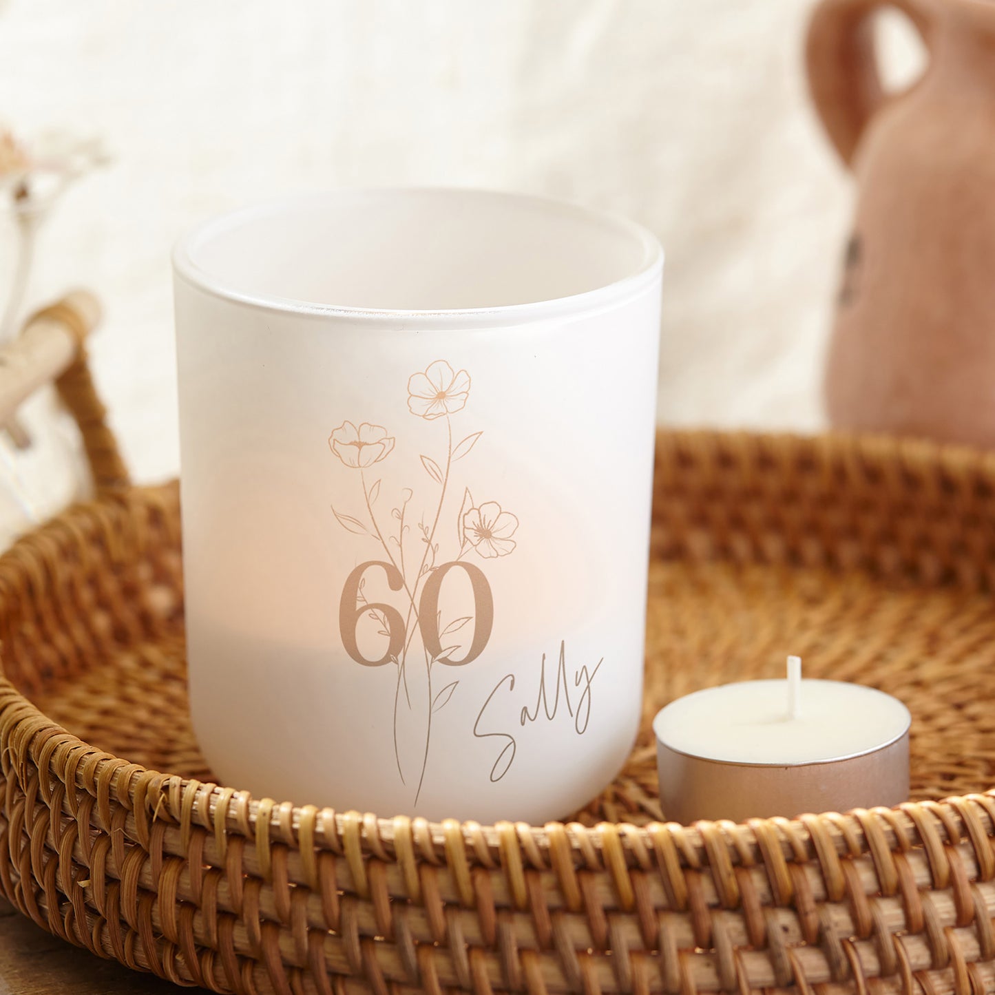 60th Birthday Gift for Her Luxury Tea Light Holder with Candles