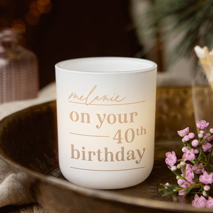 40th Birthday Gift for Her Personalised Tea Light Holder with Candles