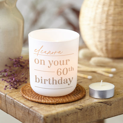 60th Birthday Gift for Her Personalised Tea Light Holder with Candles