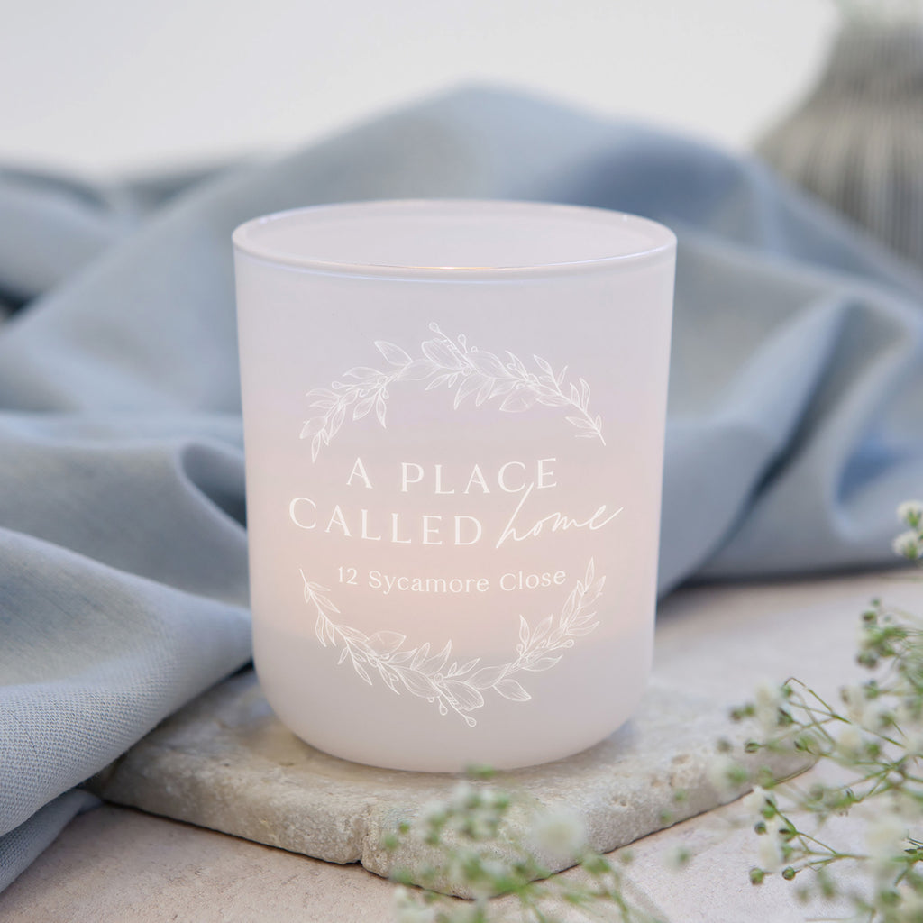 New Home Housewarming Keepsake Gift Personalised Tea Light Holder with Candles