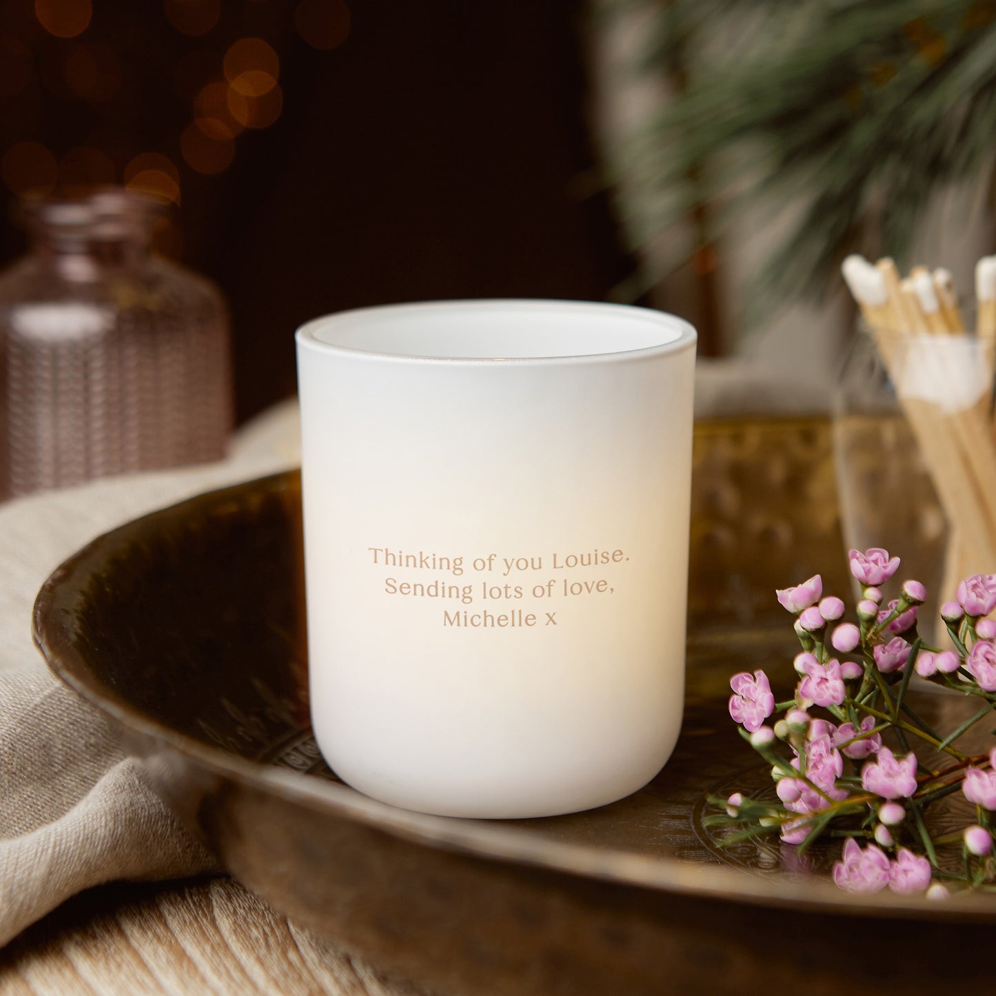 Positivity Keepsake Gift Personalised Tea Light Holder with Candles