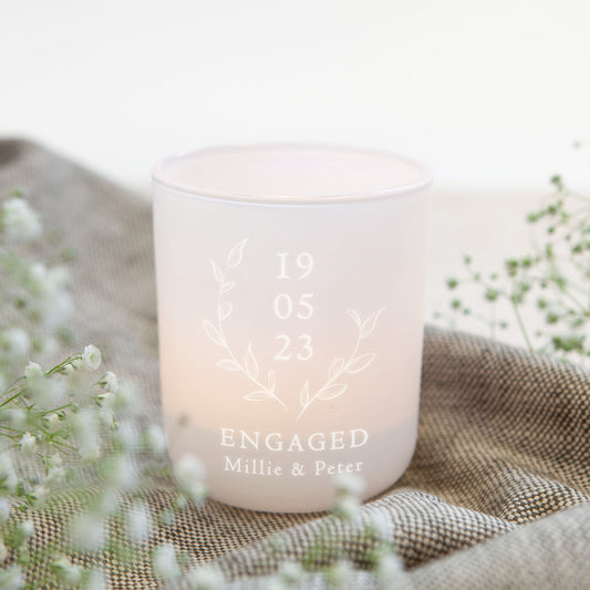 Engagement Keepsake Date Gift Personalised Tea Light Holder with Candles