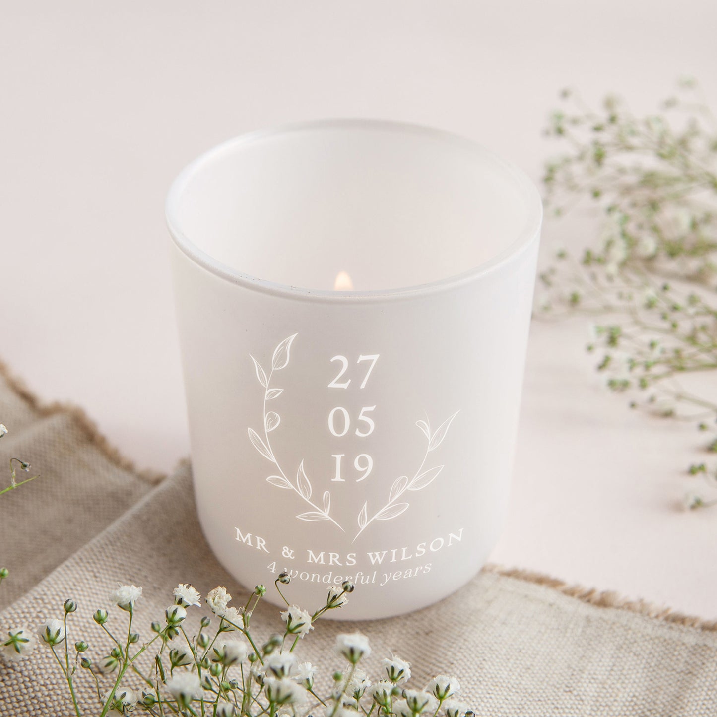 Anniversary Keepsake Date Gift Personalised Tea Light Holder with Candles