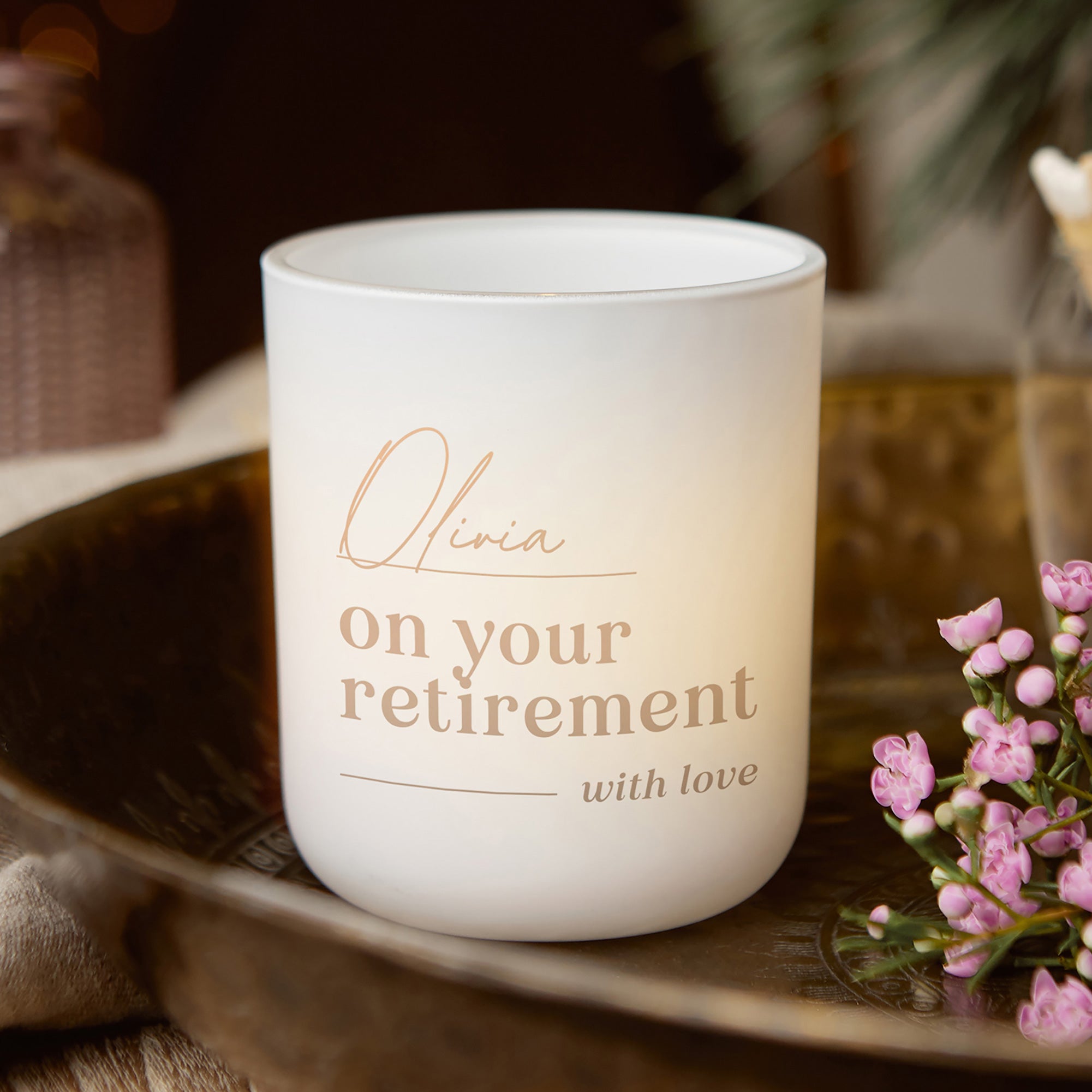 Personalised Retirement Keepsake Gift Personalised Tea Light Holder with Candles